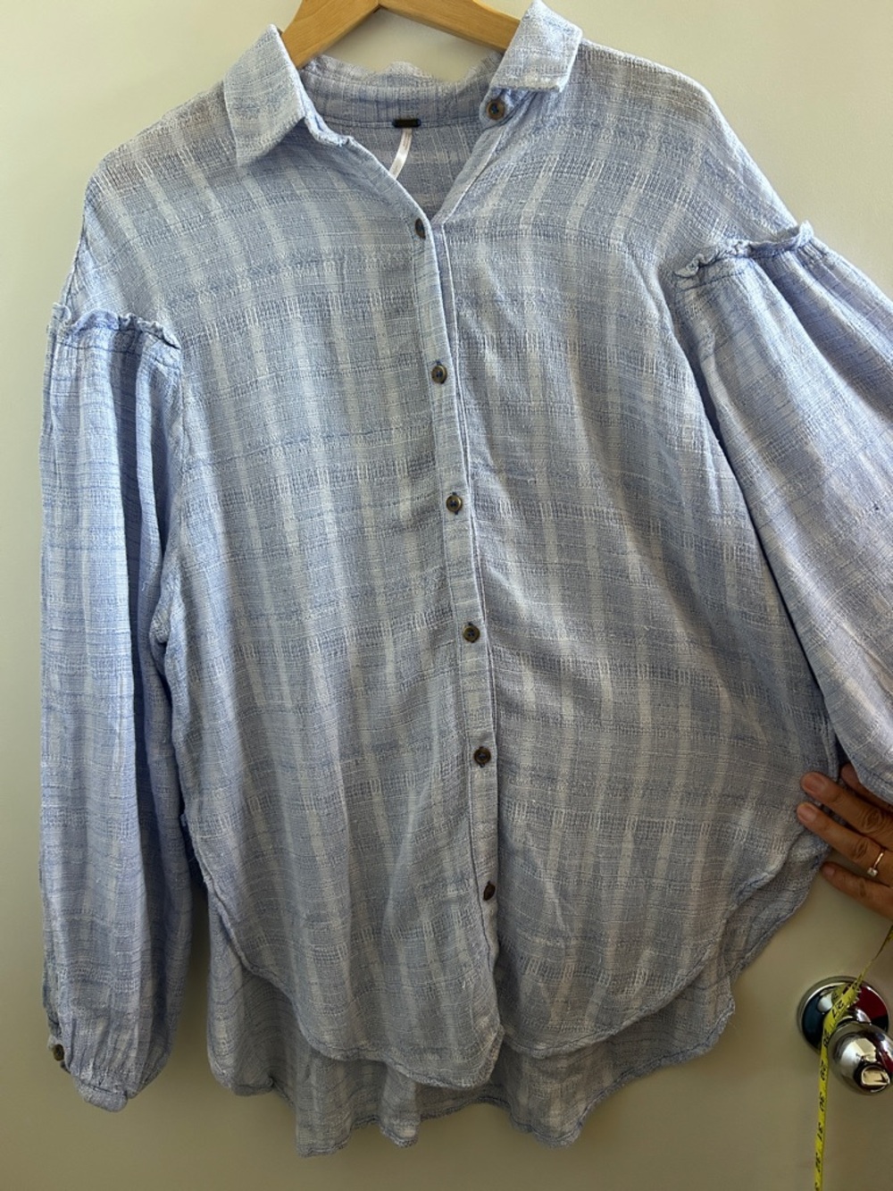 Free People Light Blue Button-Down Casual Shirt